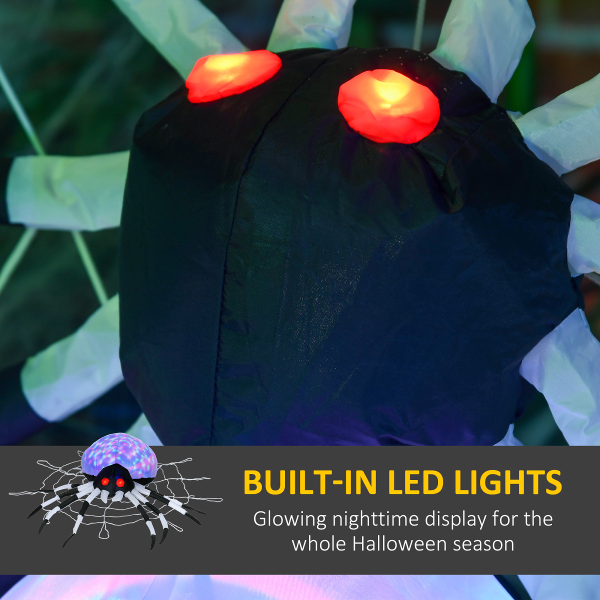 HOMCOM 5ft Halloween Inflatable Spider with LED Lights – Outdoor Garden Display, Cobweb Design, IP44