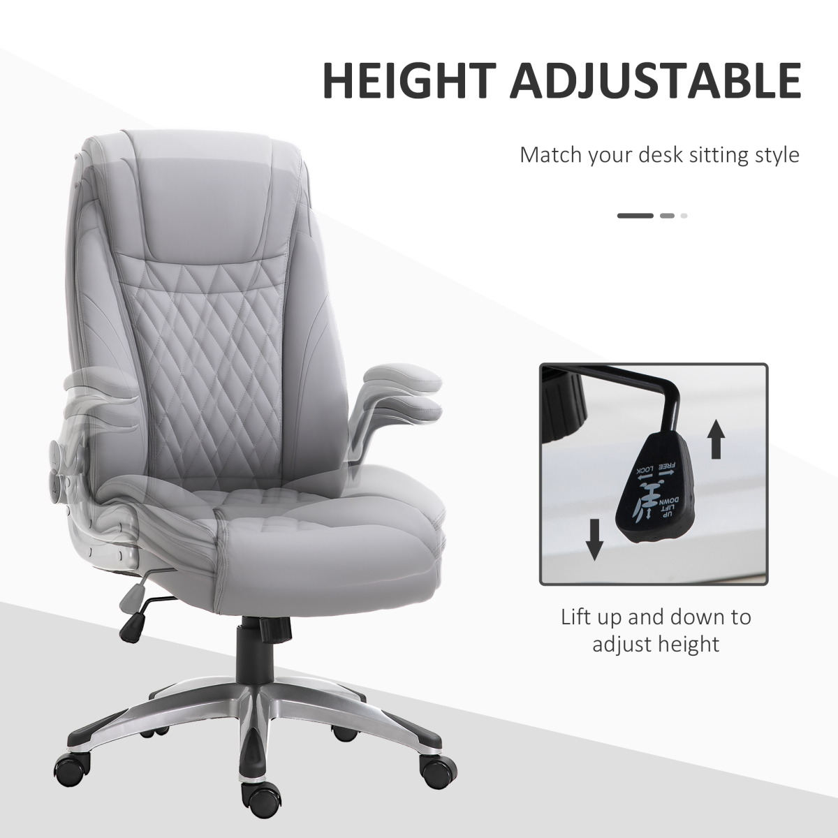 Vinsetto High Back Executive Office Chair with Headrest, Rocking Function & PU Leather – Grey