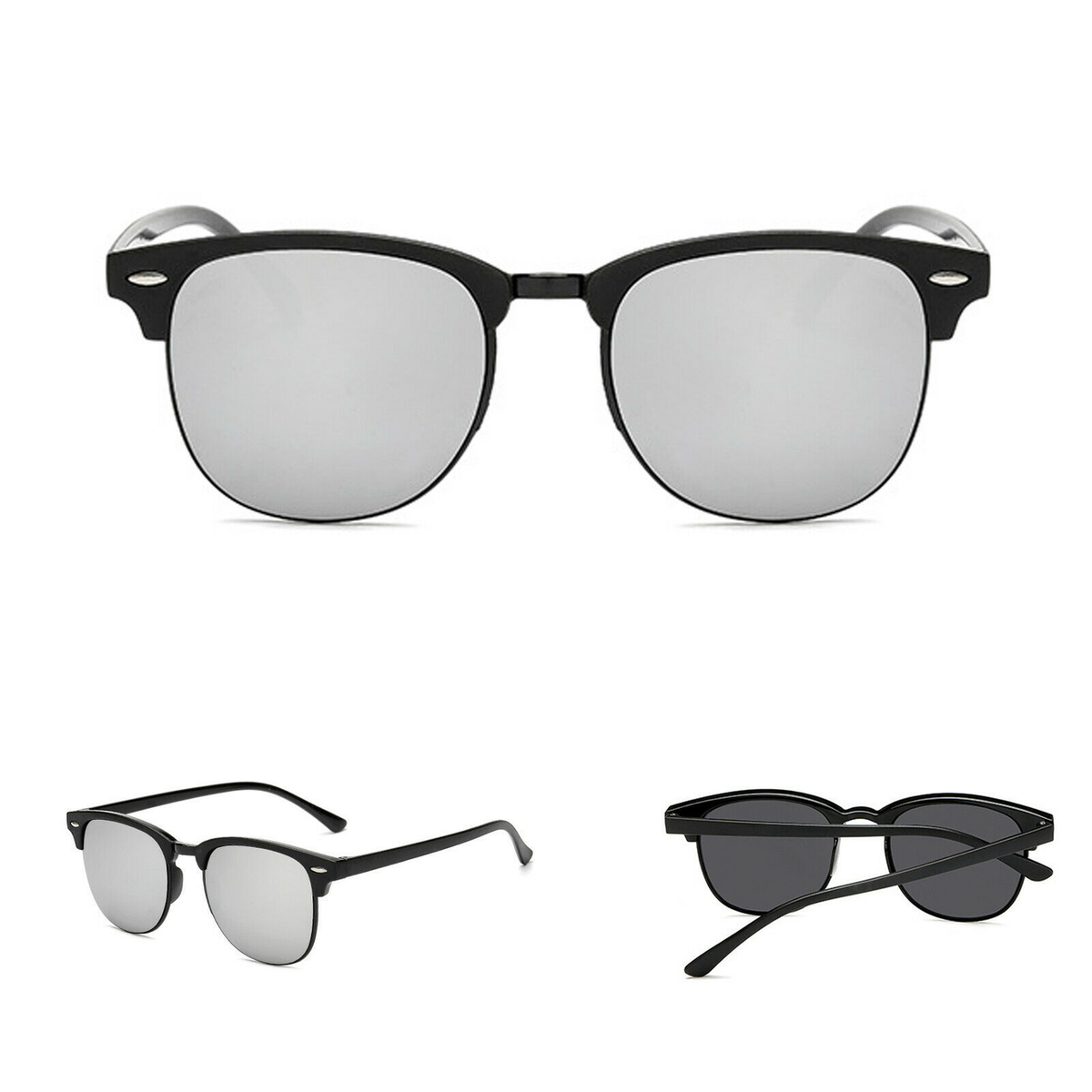 Men's Half Frame Polarised Sunglasses, Black Horn Rimmed, UV400 – Driving and Fishing