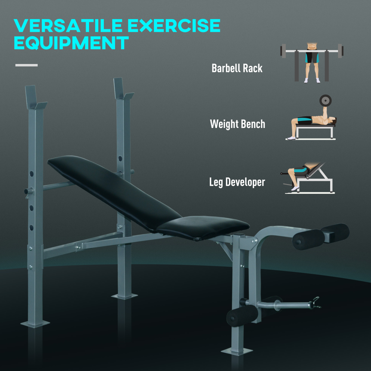 HOMCOM Adjustable Weight Bench with Barbell Rack & Leg Extension – Home Gym Chest, Leg & Abs Training, 200kg Capacity