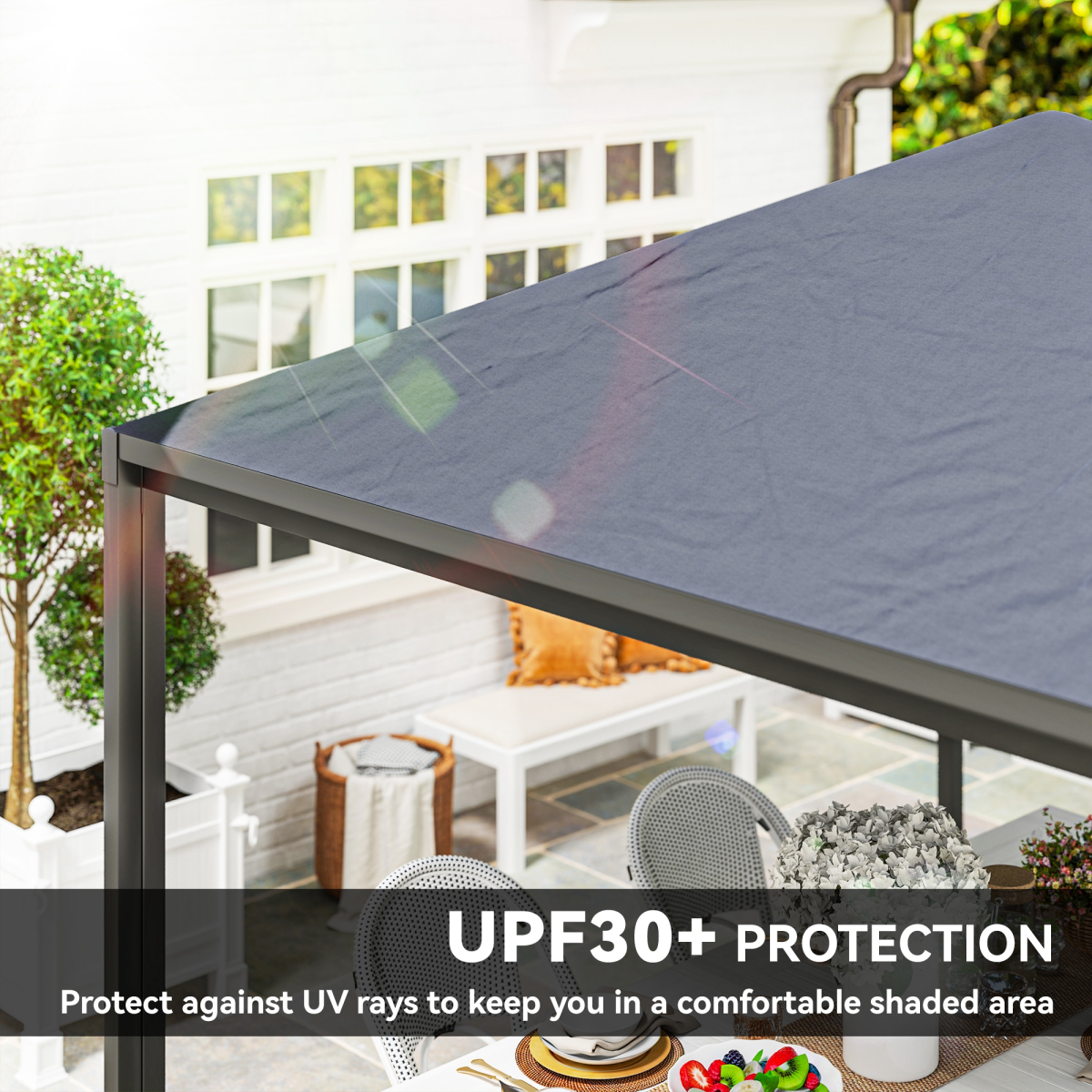 Outsunny 3 x 3m Garden Gazebo with Extendable Awning, Wheels & UPF30+ Canopy – Patio Shelter, Dark Grey