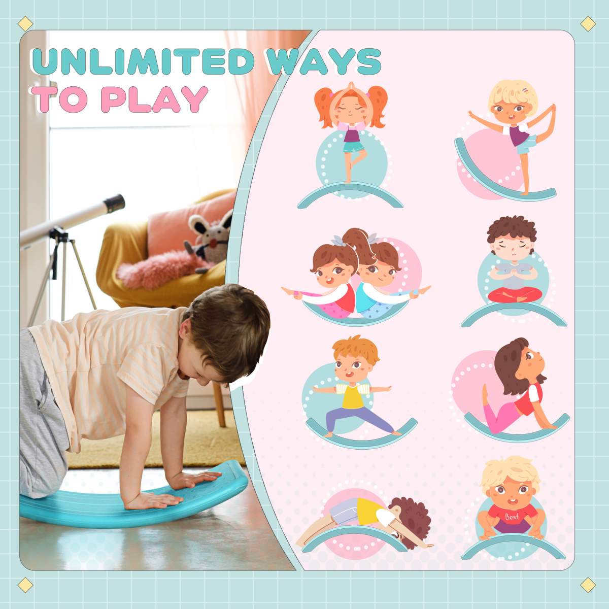 ZONEKIZ Kids Balance Board – Montessori Wobble Board for Surfing, Seating and Play, Ages 3-6