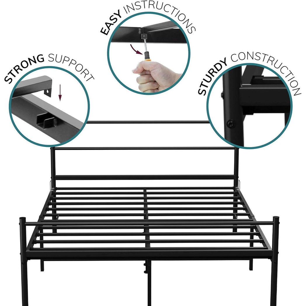 Extra Strong Double Metal Bed Frame – Heavy-Gauge Steel Construction, Classic Design, Black