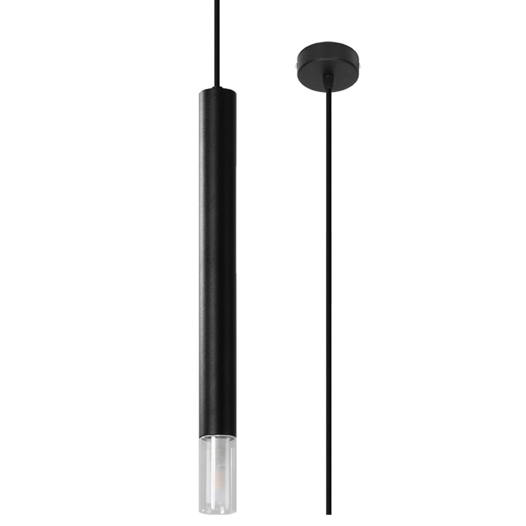 Sollux Lighting Wezyr Modern Pendant Lamp with Steel and Glass Shade, G9 – Hanging Ceiling Light, Black