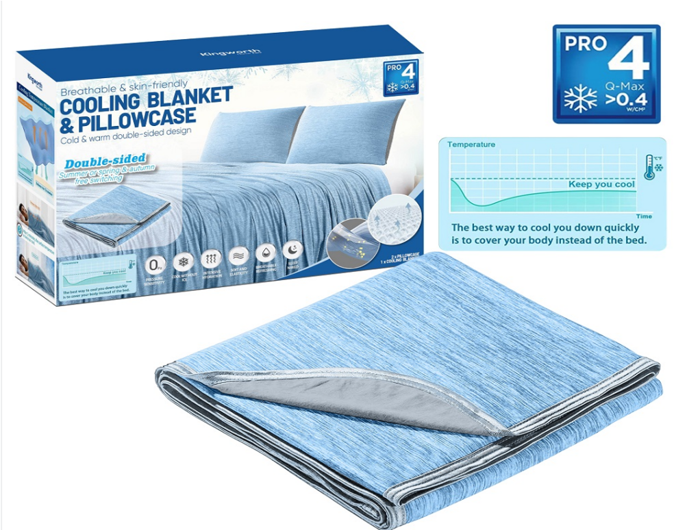 Avilo Cooling Blanket and 2 Pillowcases Set – Breathable Temperature Regulating Bedding