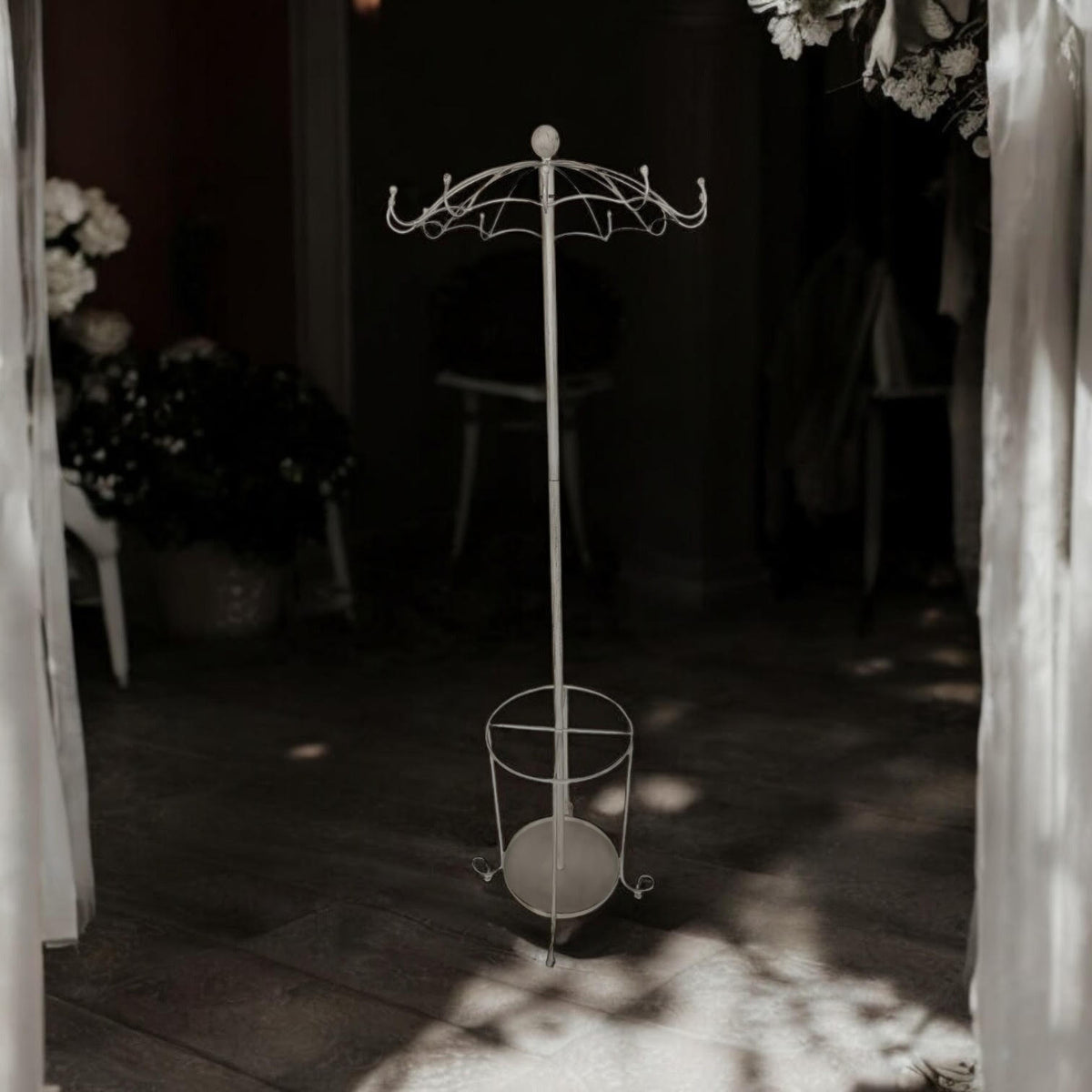 MSL 172cm Metal Coat Stand with Umbrella Holder and Multiple Hooks – Space-Saving Hallway Storage, Cream
