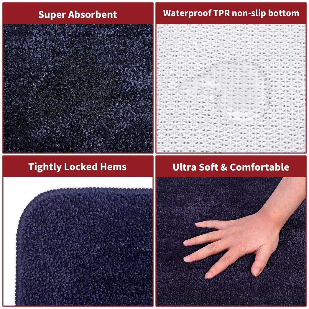 Vinsani Ultra Soft Microfibre Bath Mat 60x90cm – Dense, Fluffy Bathroom Mat, Navy