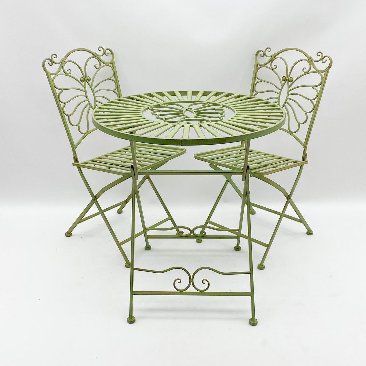 AcaciaHome 3-Piece Metal Garden Bistro Set with Round Table & 2 Folding Chairs – Balcony and Patio Seating, Green
