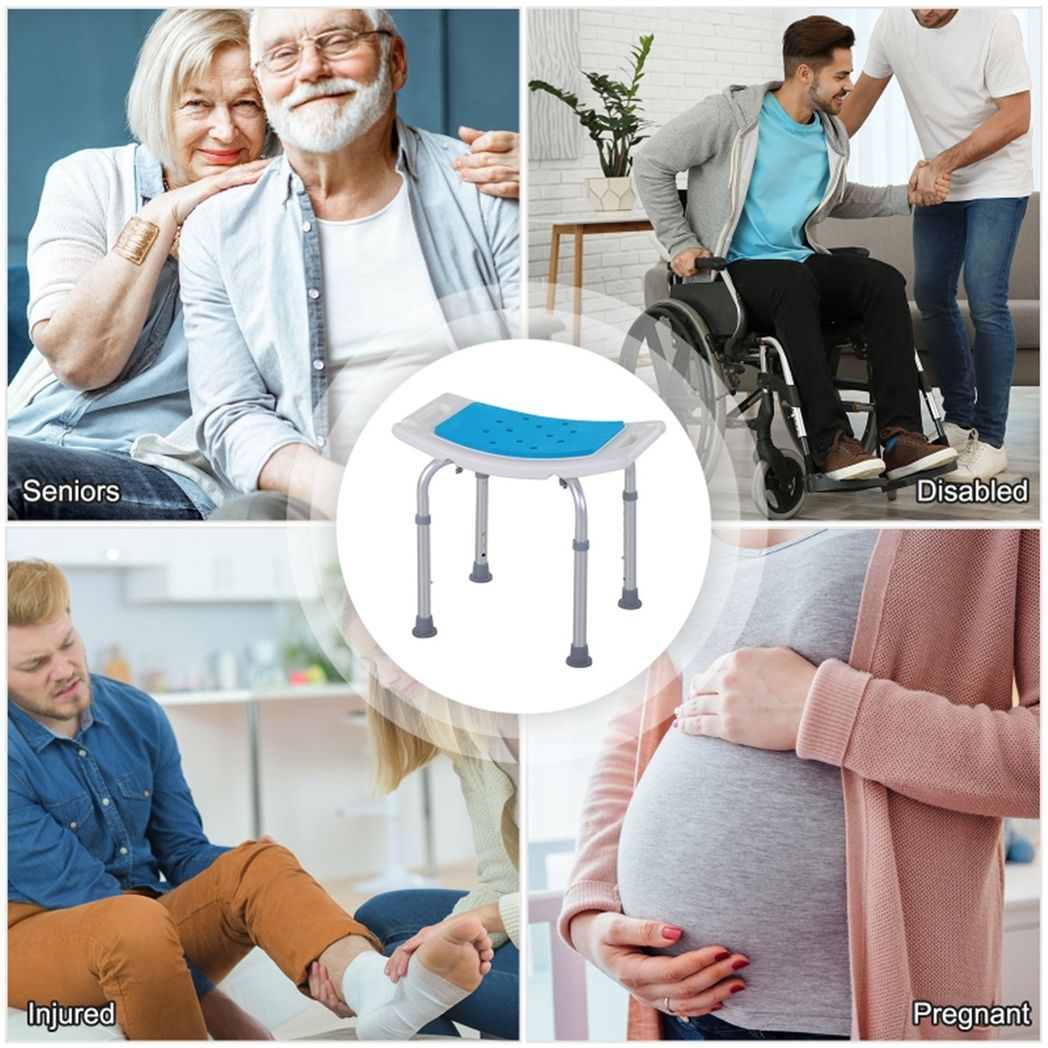 Aluminium Alloy Shower Chair with Side Handles, 6 Height Levels, 300lbs Capacity – Non-Slip Bath Stool