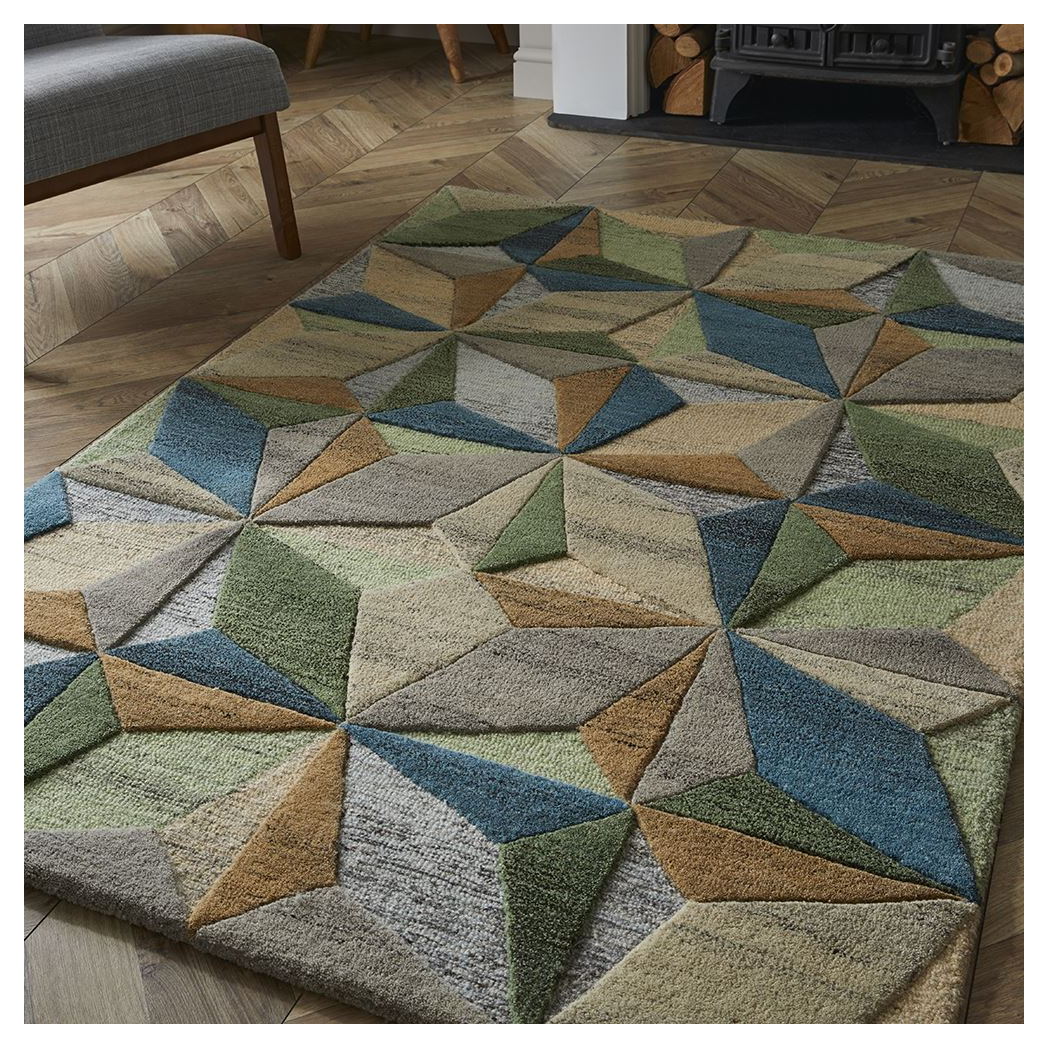 Esselle Home Lilianna Embossed Geometric Wool Rug, 120 x 170cm – Hand-Carved 3D Pattern, Mayfair Collection