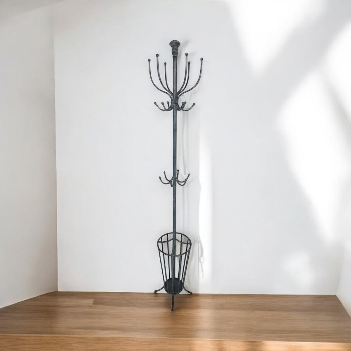 AcaciaHome 175cm Metal Coat Stand with Umbrella Holder, Grey