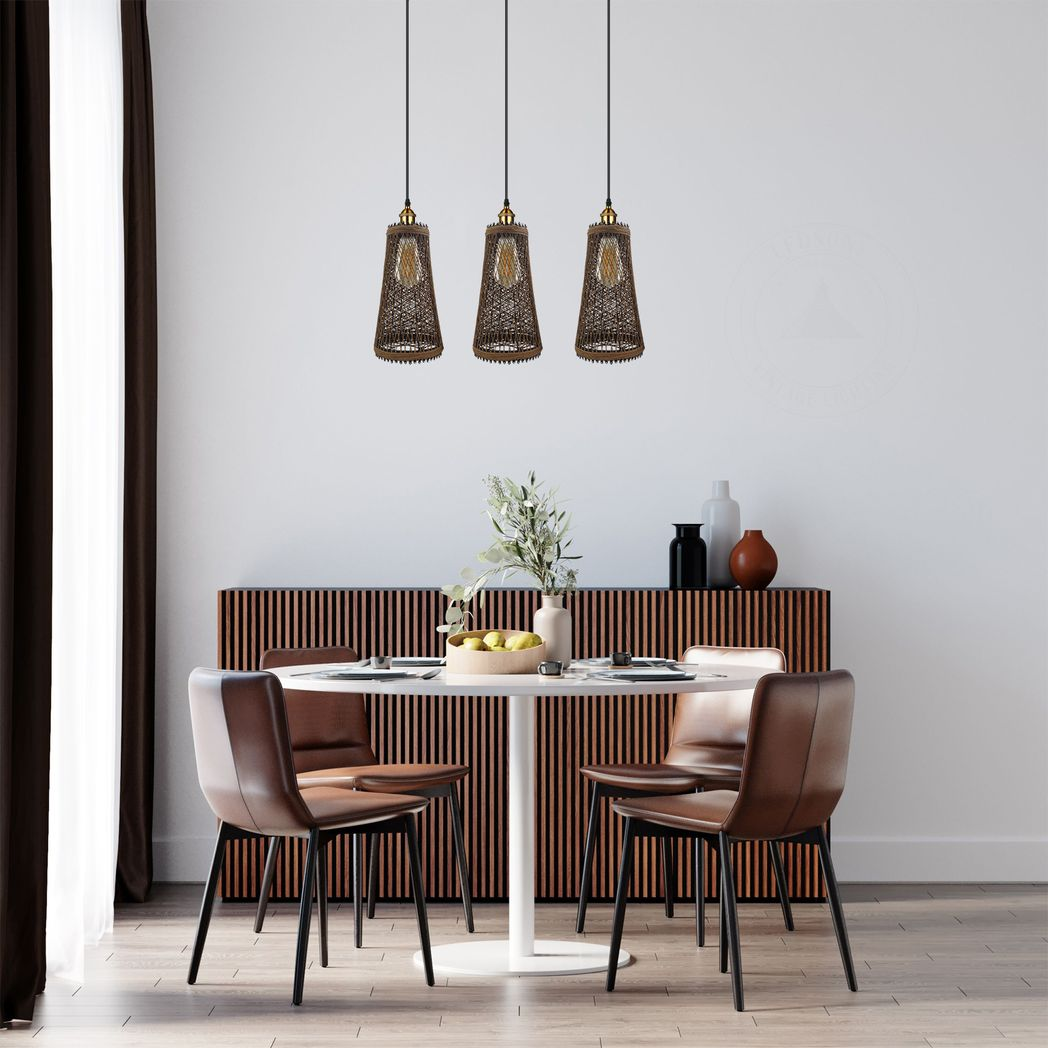 LEDSONE 3 Head Natural Wicker Basket Pendant Light with E27 Holders – Retro Industrial Rattan Ceiling Light