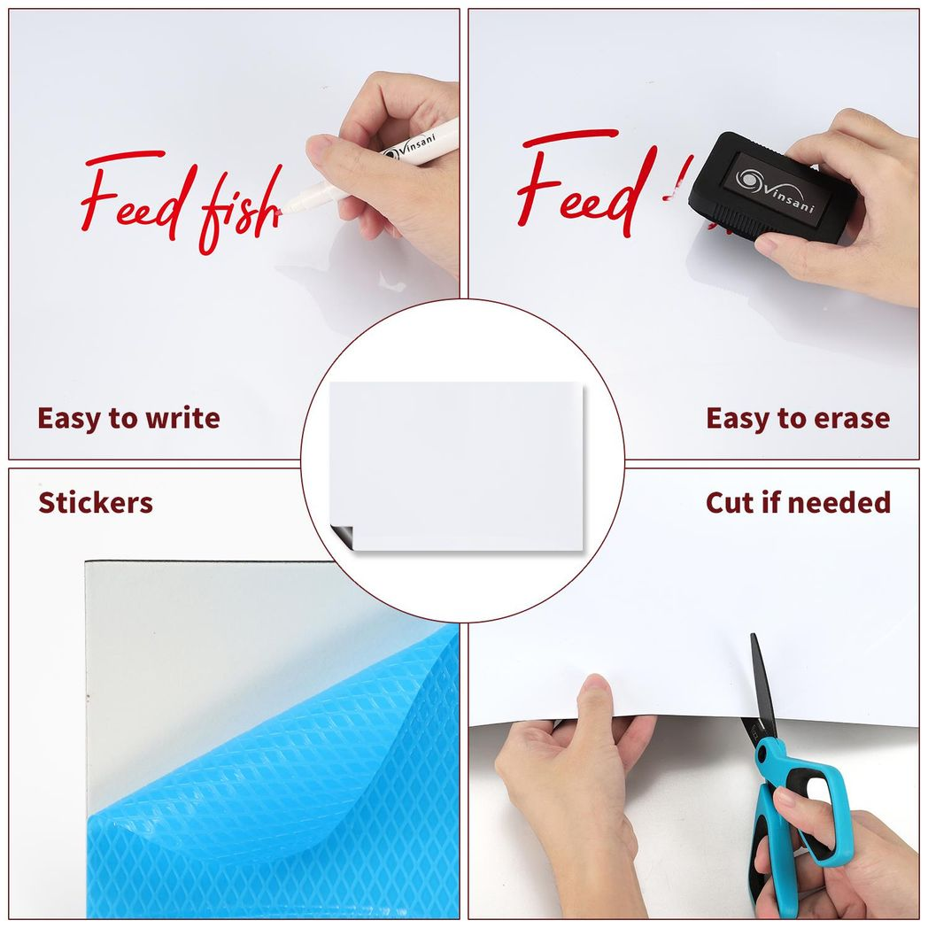Vinsani 45 x 60cm Magnetic Whiteboard with 4 Markers and Eraser – Gloss Planner & Organiser for Home or Office