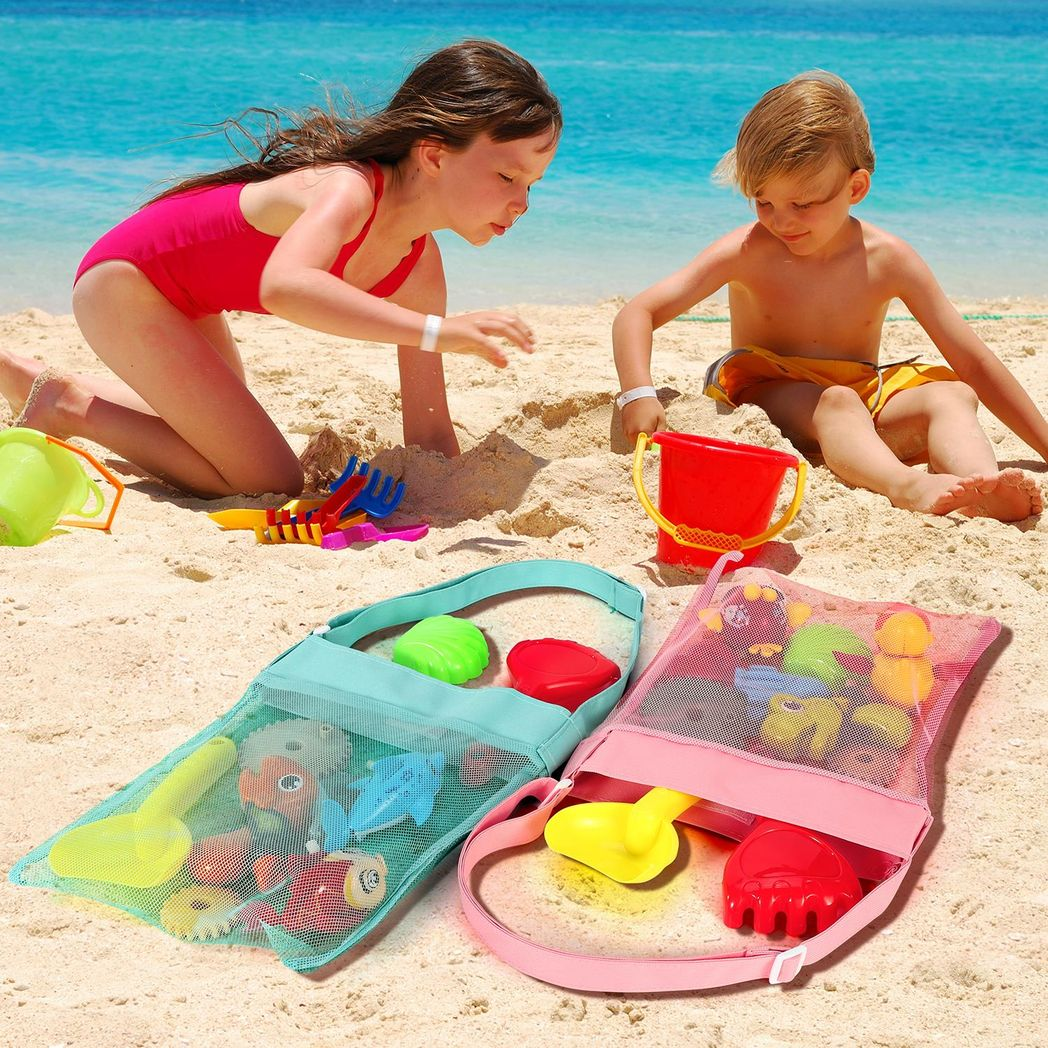 Vinsani Set of 4 Mesh Beach Bags with Sand-Shedding Design – Durable Beach Gear for Family Days Out