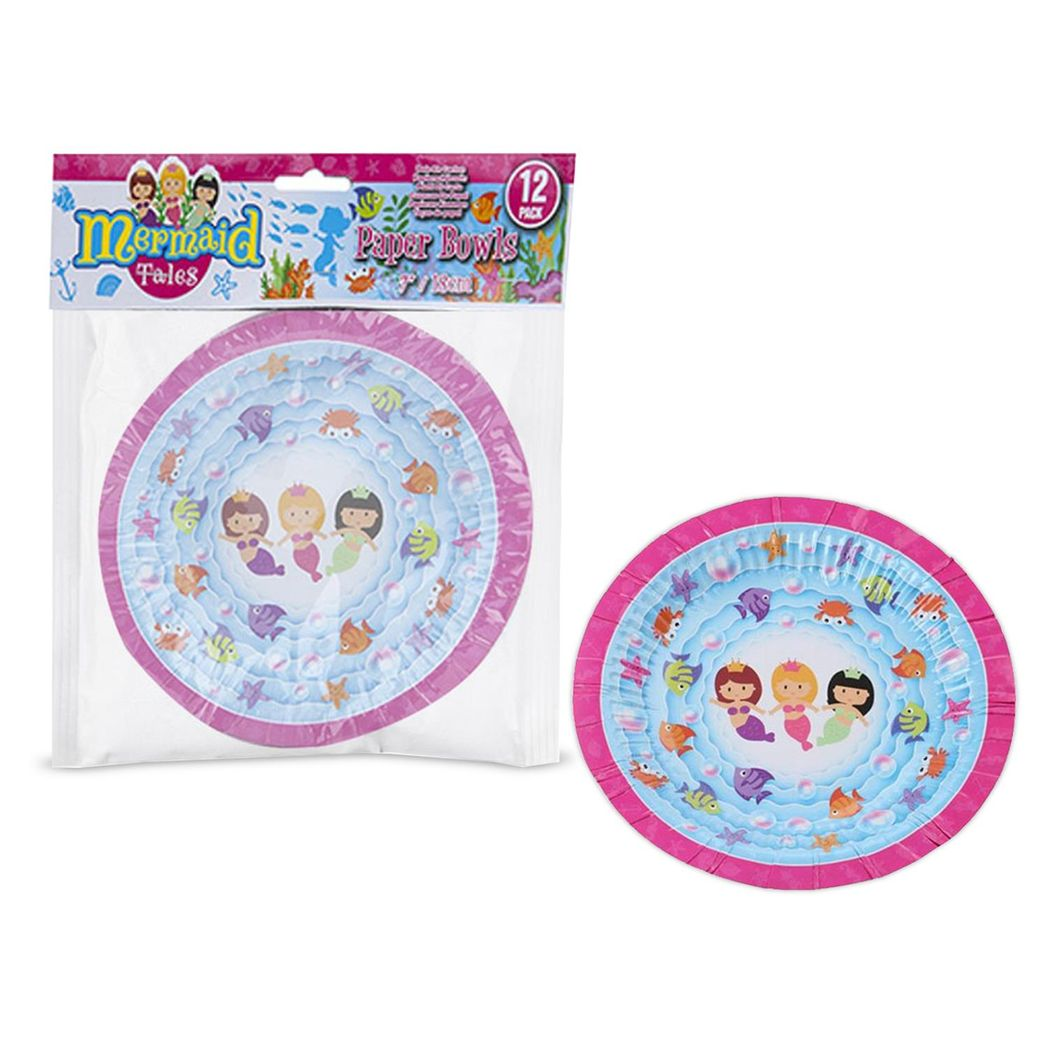 Aquarius Mermaid Design 7 Inch Disposable Paper Bowls, Pack of 12 – Children's Party, Picnic & BBQ Tableware
