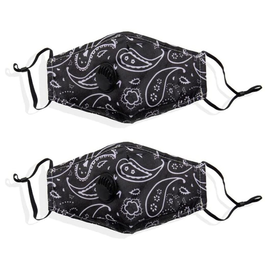 Termin8 Adult Cotton Face Mask with 2 Valves & 2 Replaceable Filters – Reusable, Adjustable Earloops, Paisley Black