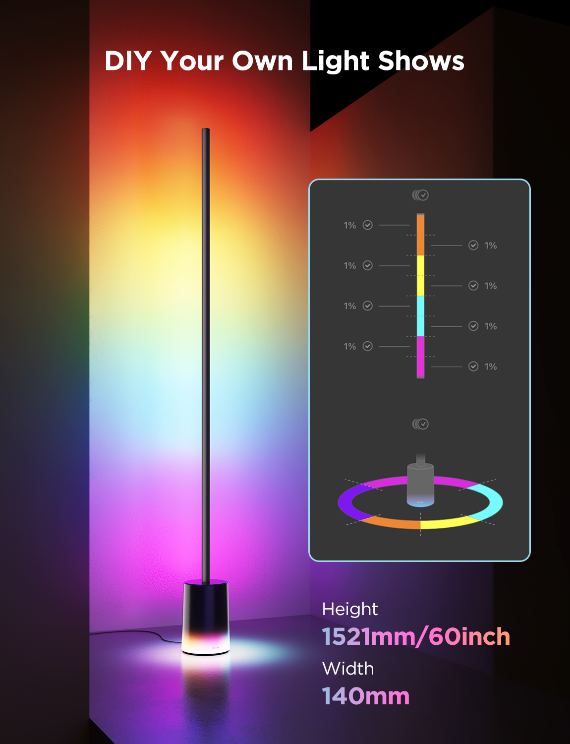 Govee Smart RGB Floor Lamp with Matter Support, App & Voice Control, 60+ Scene Modes & Music Sync – Black