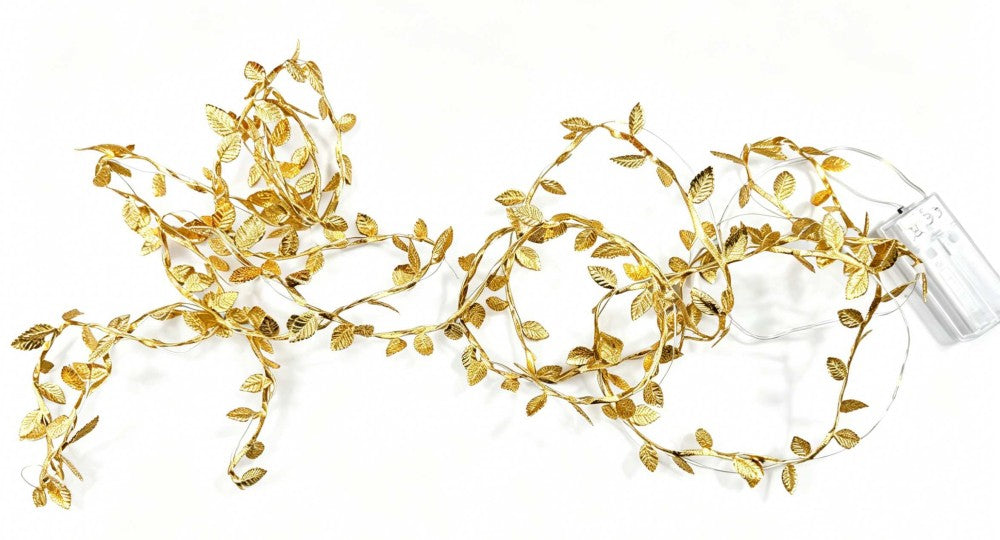 Avilo 4m Battery Operated String LED Lights with 40 Warm White LEDs – Gold Leaf Garland Decor