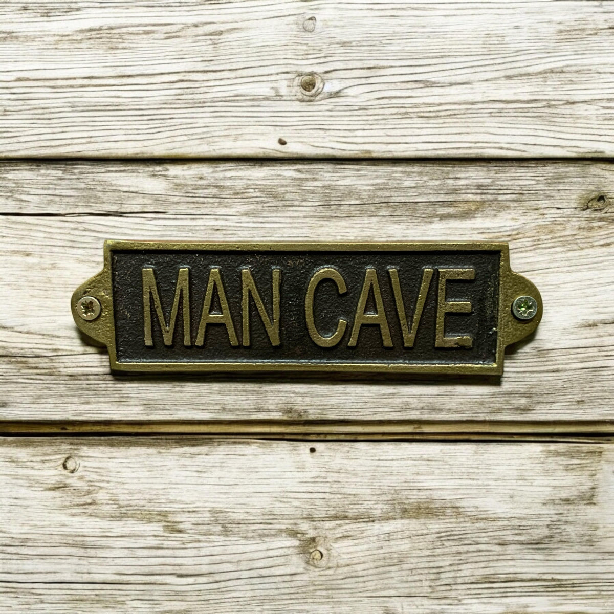 Man Cave Metal Door Sign – Small, Slim Hand Finished Wall Sign with Man Cave Message