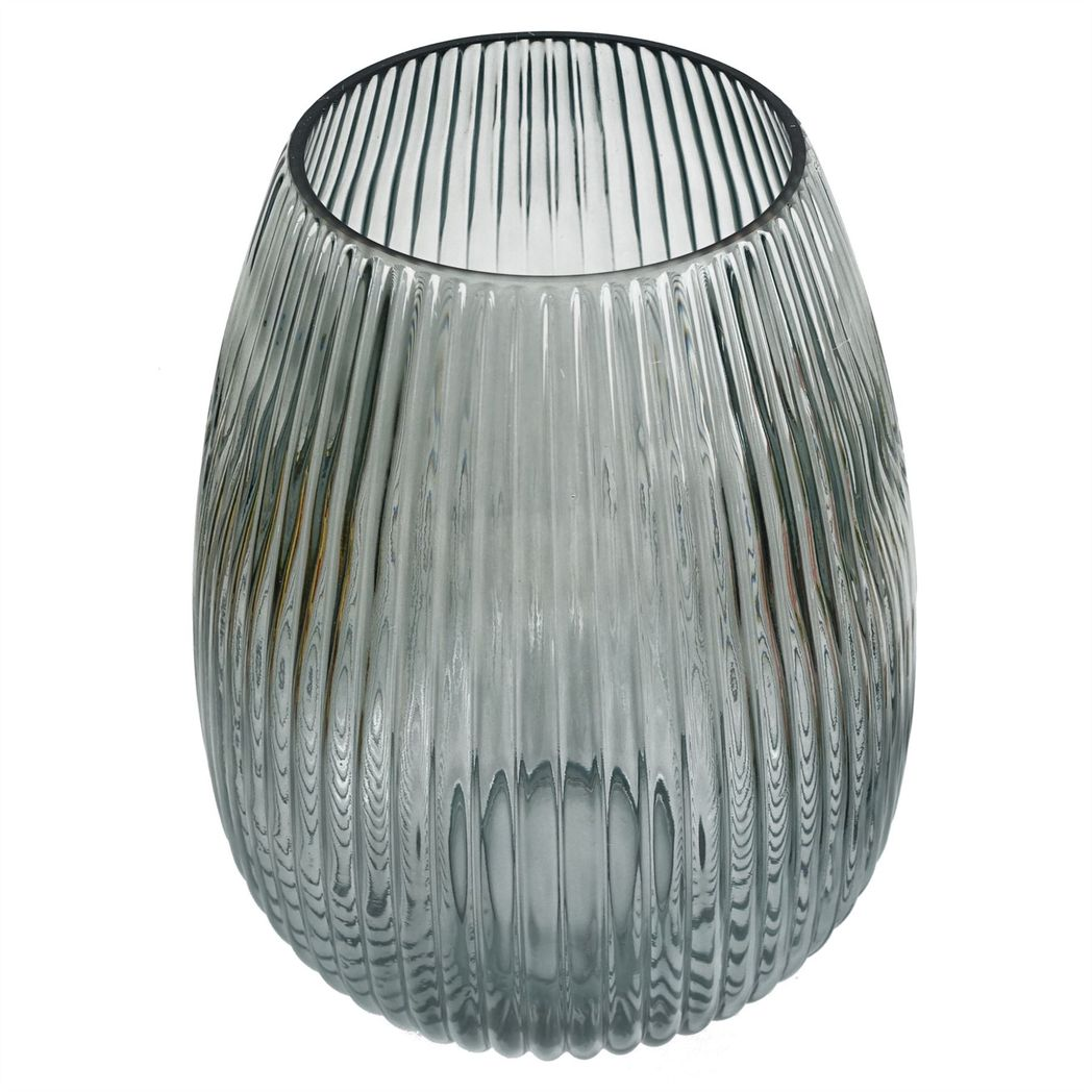 30cm Smoke Grey Ridged Glass Vase – Decorative Home Accent, Grey