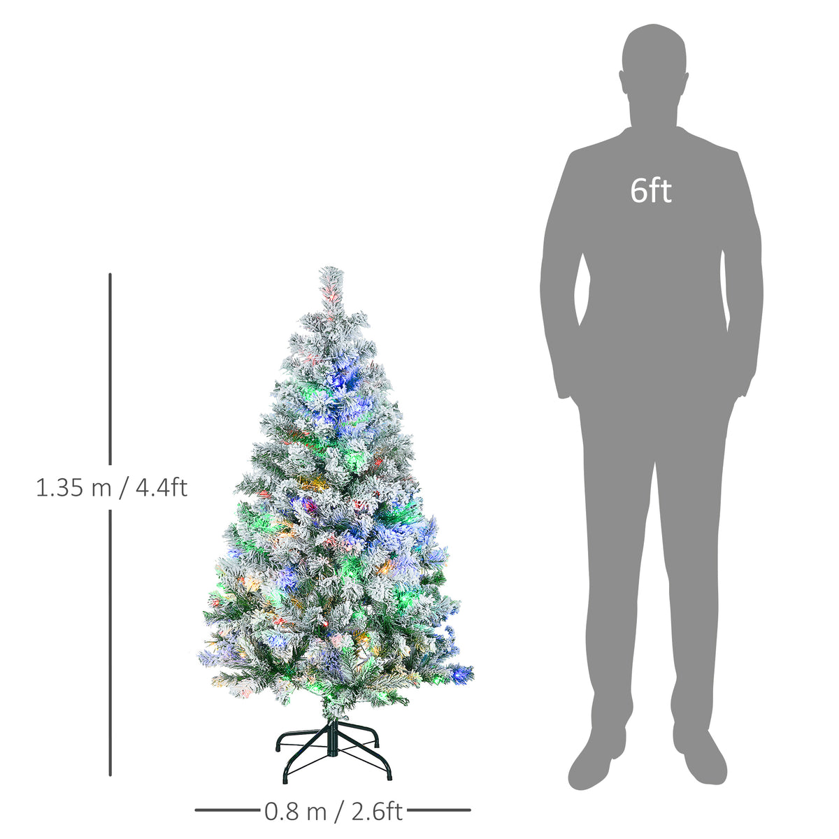 HOMCOM 4.5ft Artificial Flocked Christmas Tree with 150 LED Lights, Snow-Tipped Branches – Indoor Xmas Decor