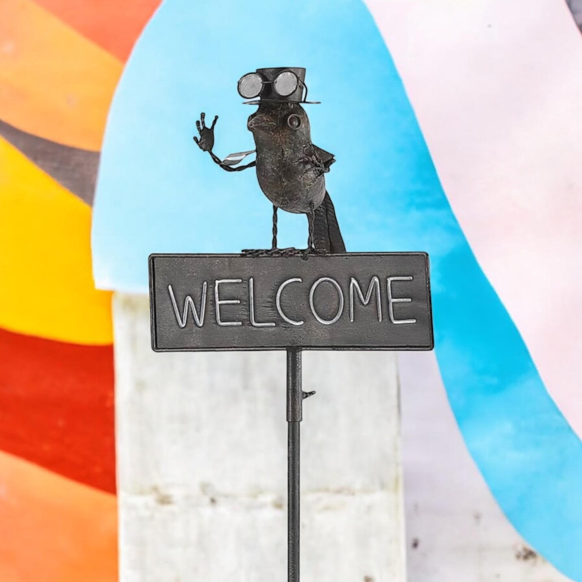 AcaciaHome 125cm Metal Owl Garden Stake with Welcome Sign – Whimsical Outdoor Art for Gardens & Porches