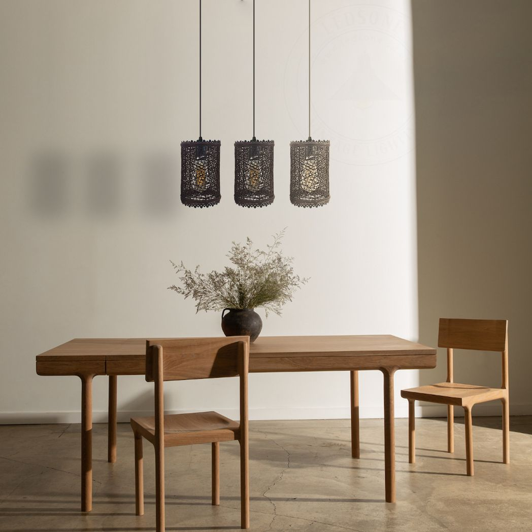 LEDSONE 3-Head Rectangle Base Natural Wicker Rattan Pendant Light, E27 – Kitchen Island & Dining Room