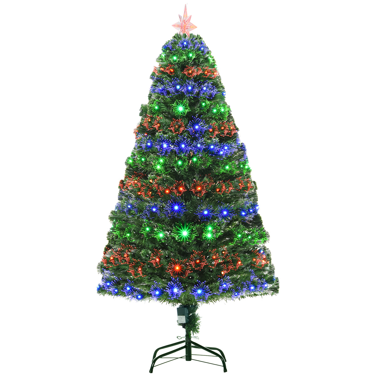 HOMCOM 5ft Pre-Lit Artificial Christmas Tree with Multi-Coloured Fibre Optic and LED Lights – Green