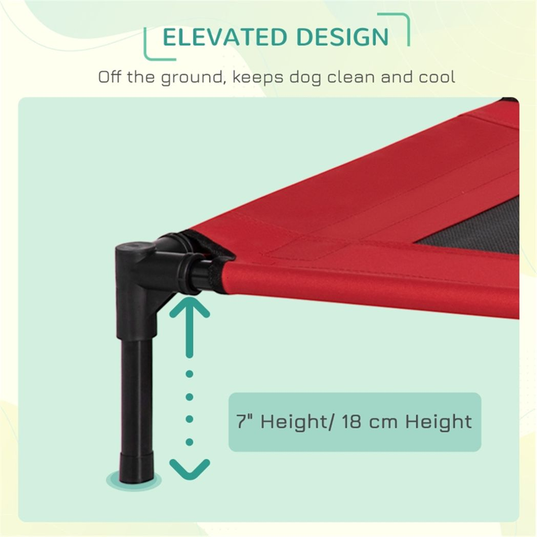 PawHut Raised Pet Bed for Medium Dogs with Metal Frame & Breathable Fabric – Indoor and Outdoor, Red and Black