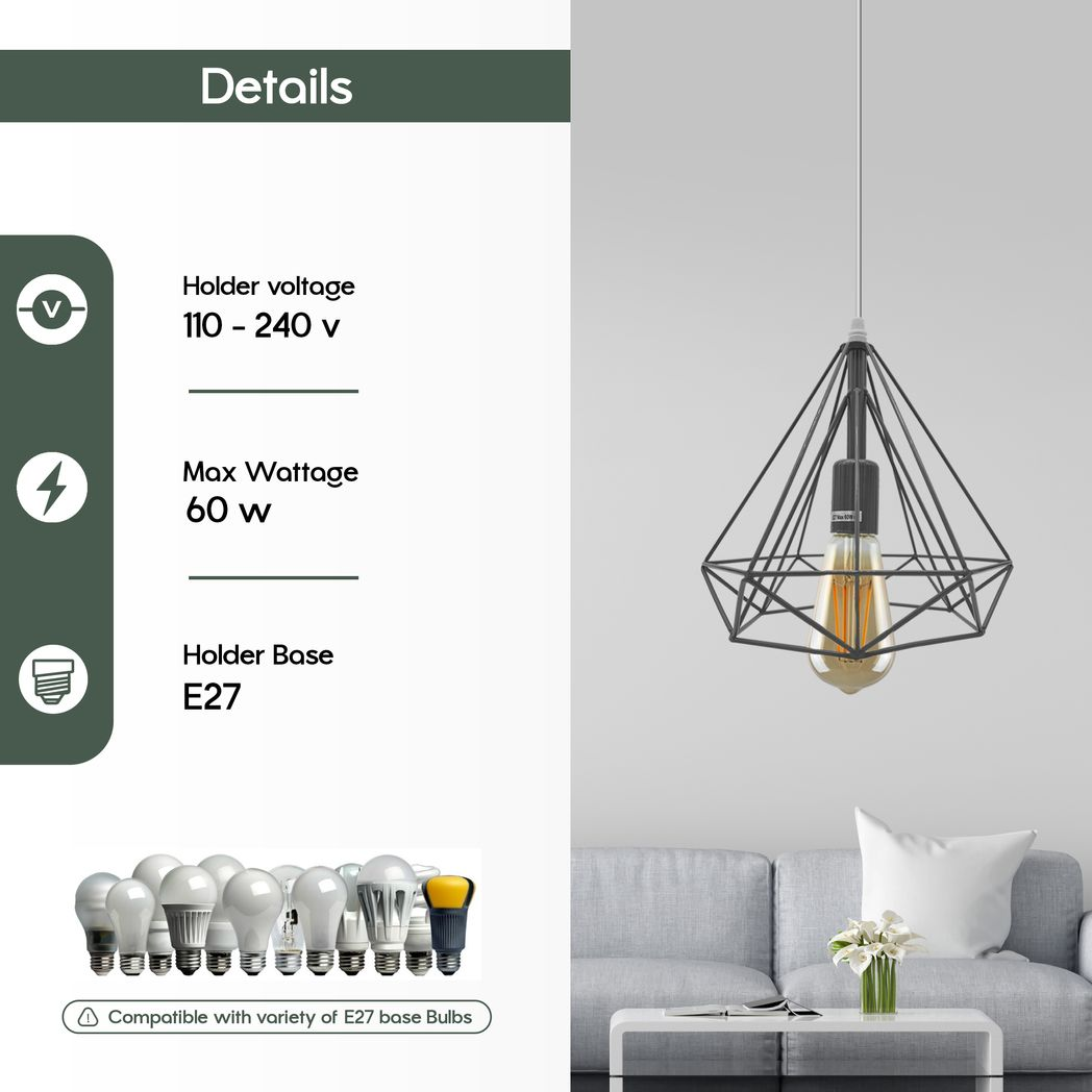 LEDSONE Single Red Vintage Industrial Cage Pendant Light, E27 Loft Style Metal Lamp – Bedroom & Living Room