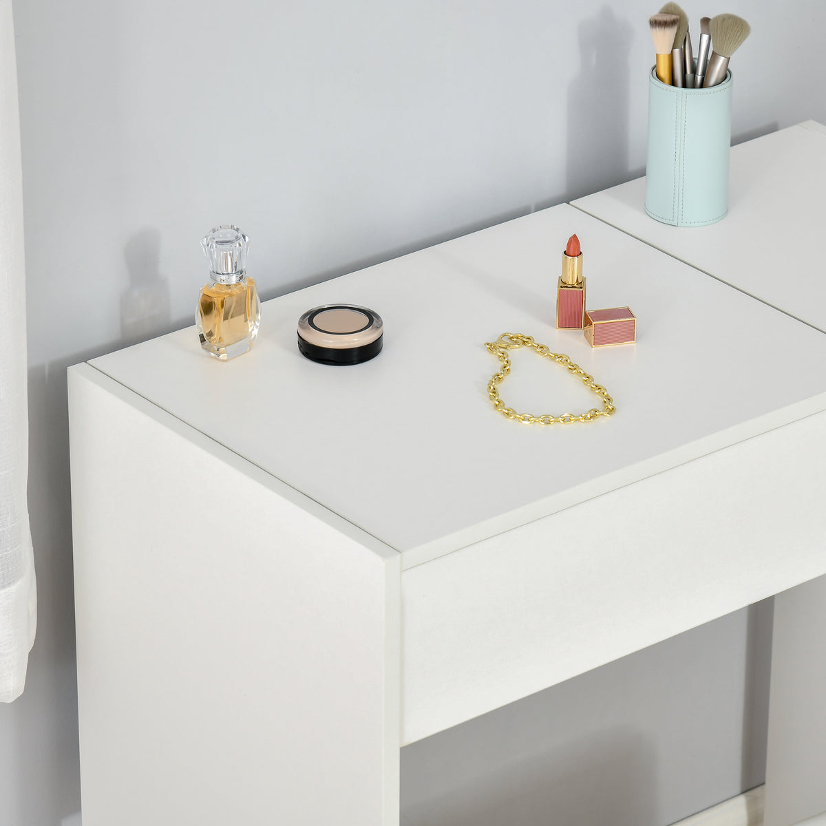 HOMCOM Flip-Top Mirror Dressing Table Set with Cushioned Stool – Vanity and Writing Desk, White