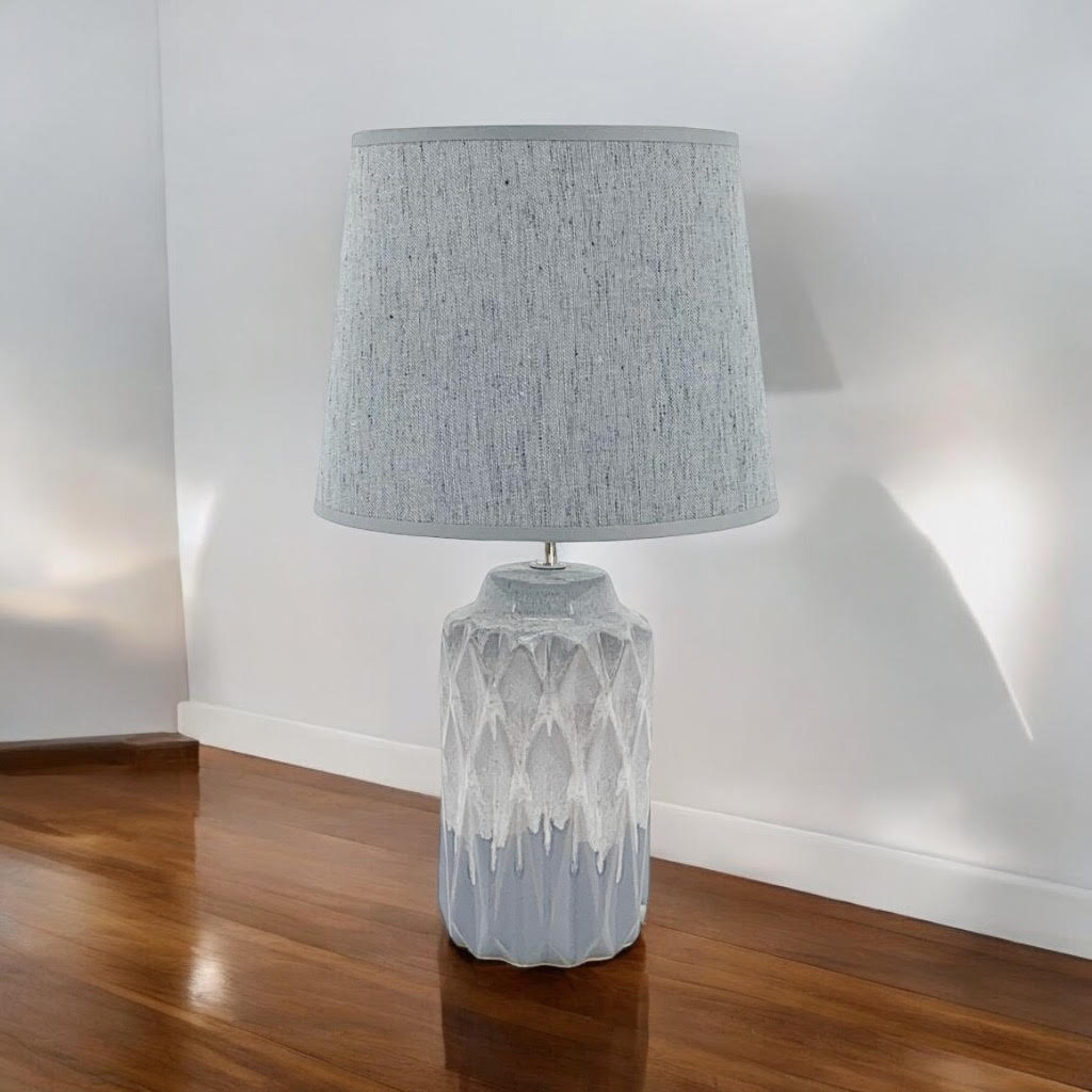 AcaciaHome Grey Two-Tone Ceramic Table Lamp with Drum Shade – 40cm Bedside & Desk Lighting