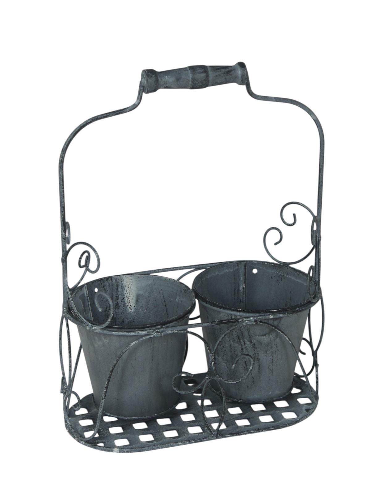 AcaciaHome Double Plant Pot Basket Holder – 2 Pot Metal Plant Stand Display Rack, Indoor & Outdoor