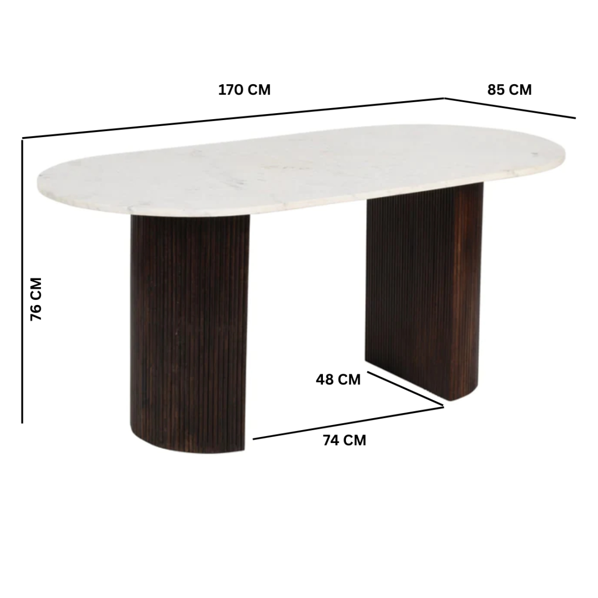 Opal 170cm Mango Wood Dining Table with White Marble Top – Handmade Family Dining Table