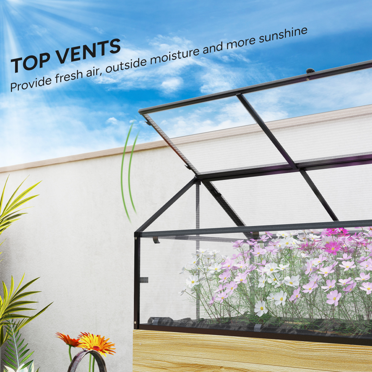 Outsunny Elevated Raised Garden Bed with Polycarbonate Grow House Cover & Flip-Up Windows – Year-Round Growing