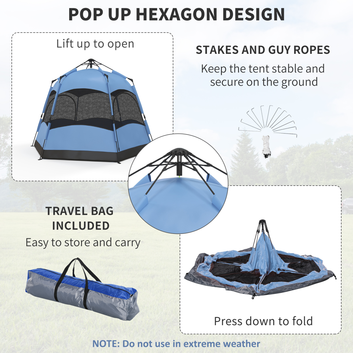 Outsunny 4 Person Pop Up Tent with 2 Doors & Mesh Windows – Camping & Festival Shelter, Blue and Black