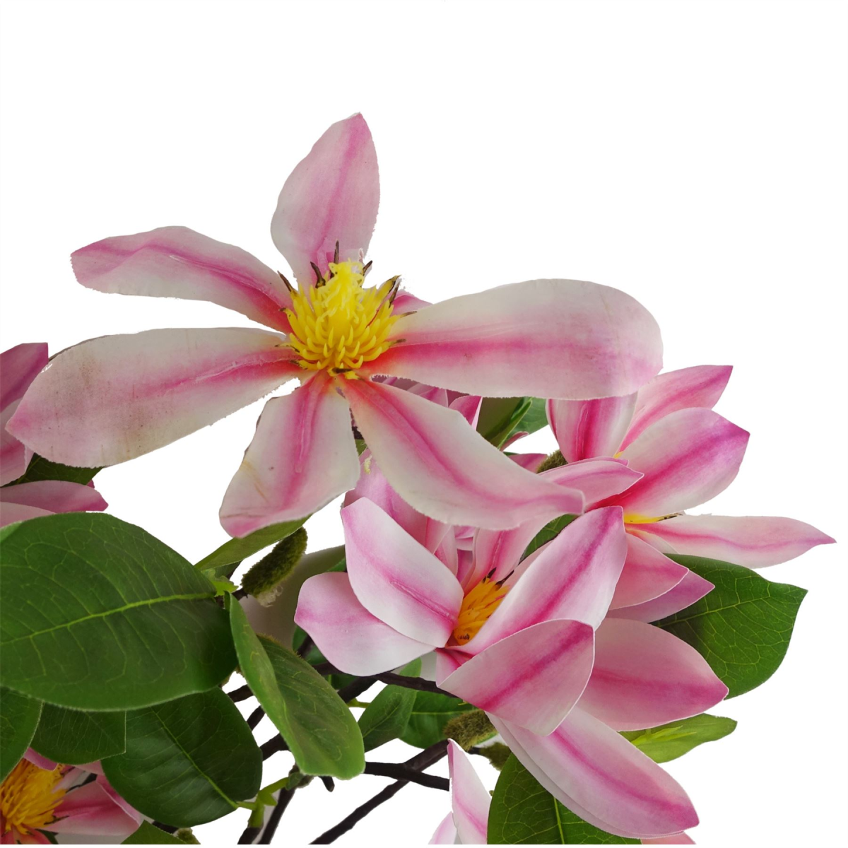 Leaf 100cm Artificial Pink Magnolia Floral Spray with 3D Flowers & Wired Stem – Realistic Faux Flowers