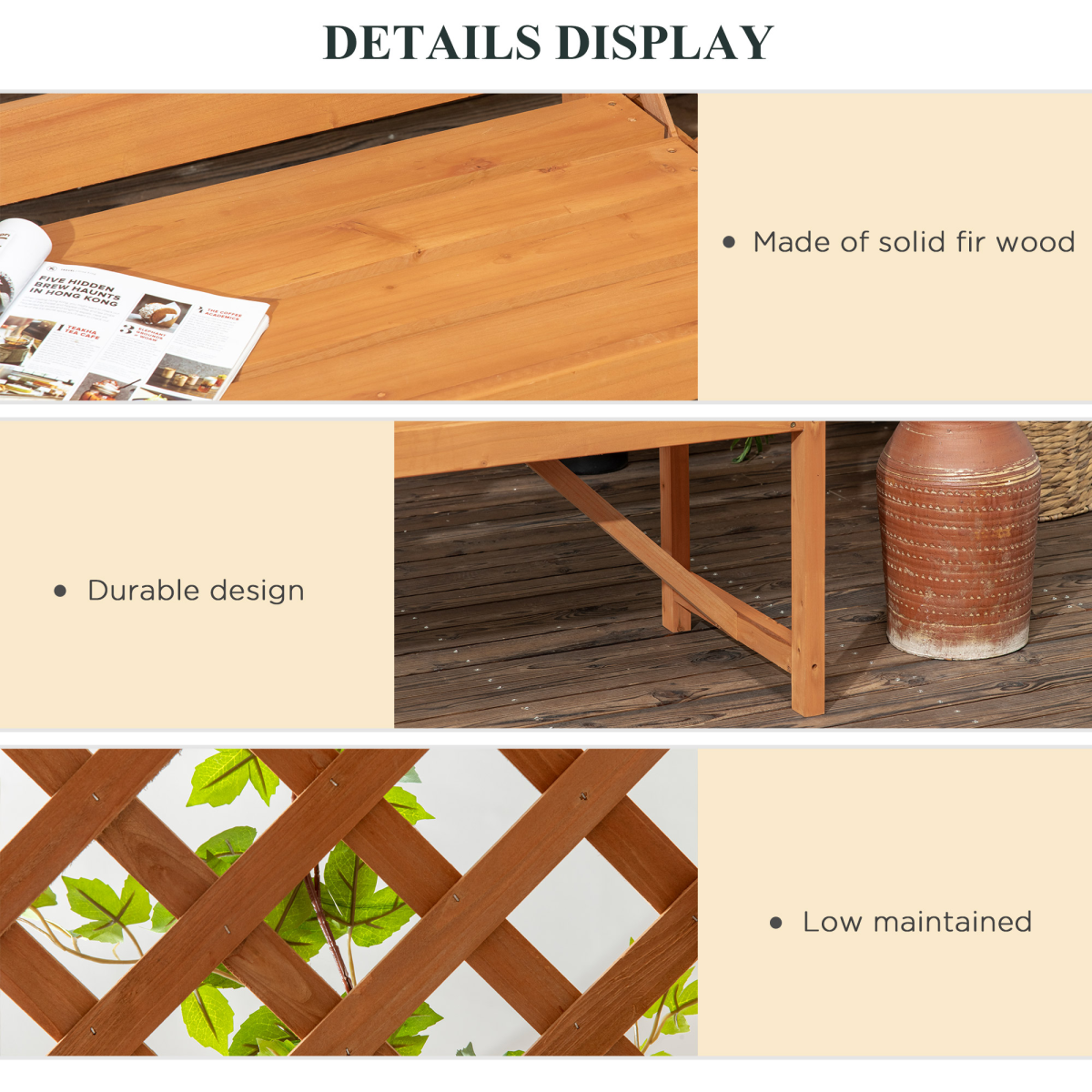 Outsunny Wooden Garden Bench with Arch Pergola, Side & Top Trellis – Patio Arbour Seat, Natural Finish