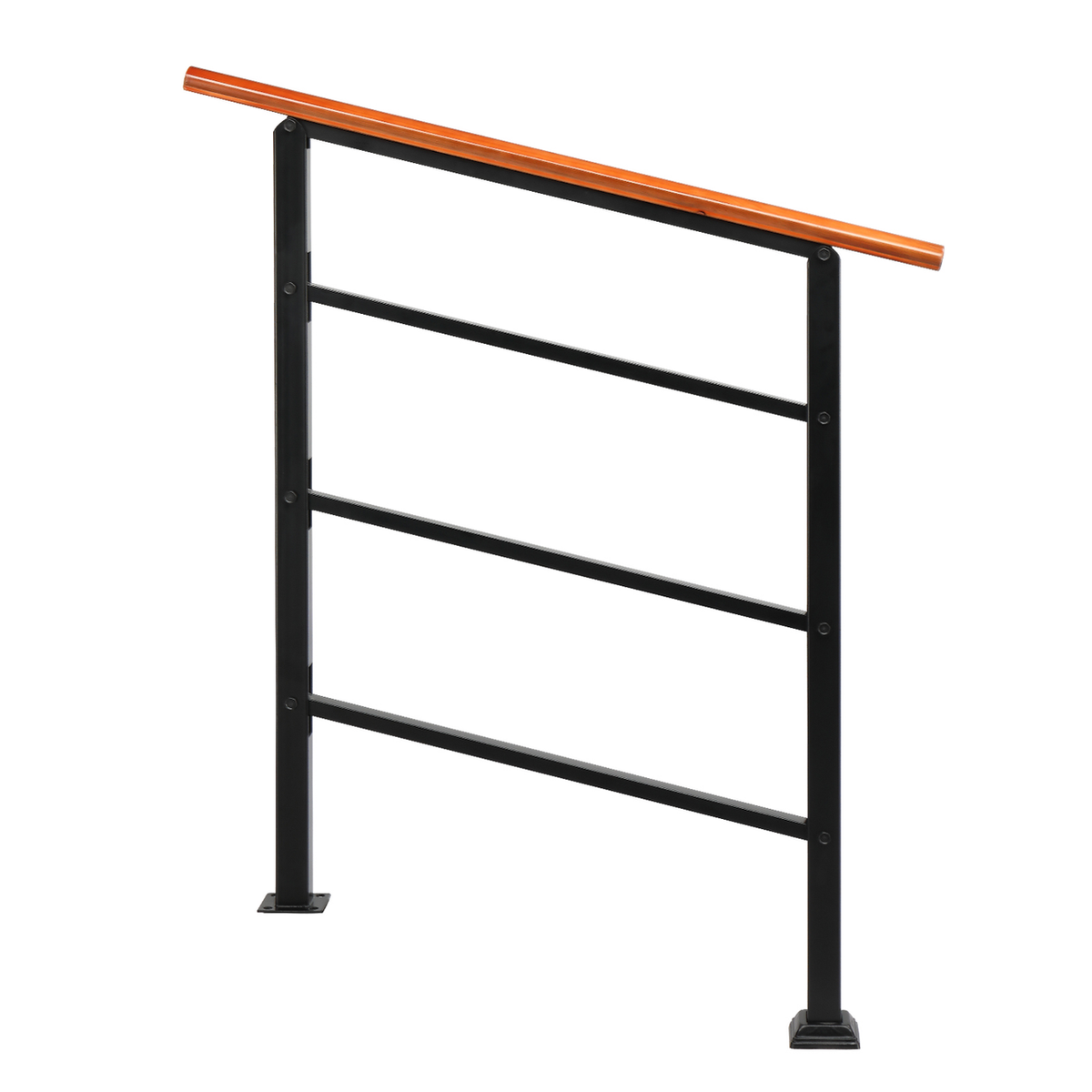 Wrought Iron and Solid Wood Handrail for Outdoor Steps – Fits 1 to 3 Steps, Concrete, Porch & Wood, Matte Black