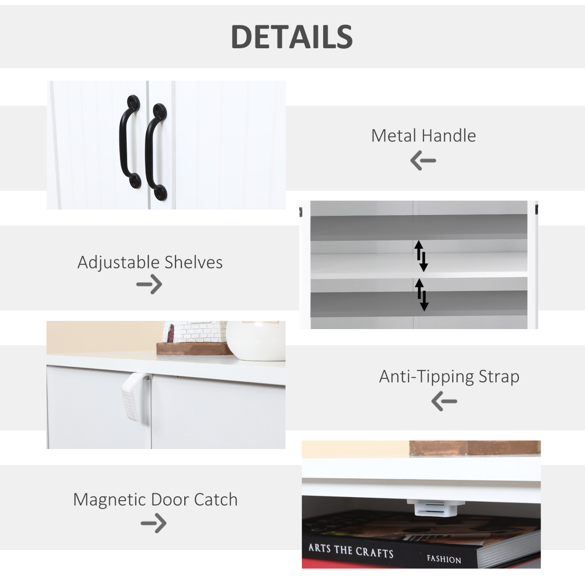 Modern Freestanding Storage Hutch Cabinet with 4 Doors & Adjustable Shelves – Kitchen & Living Room