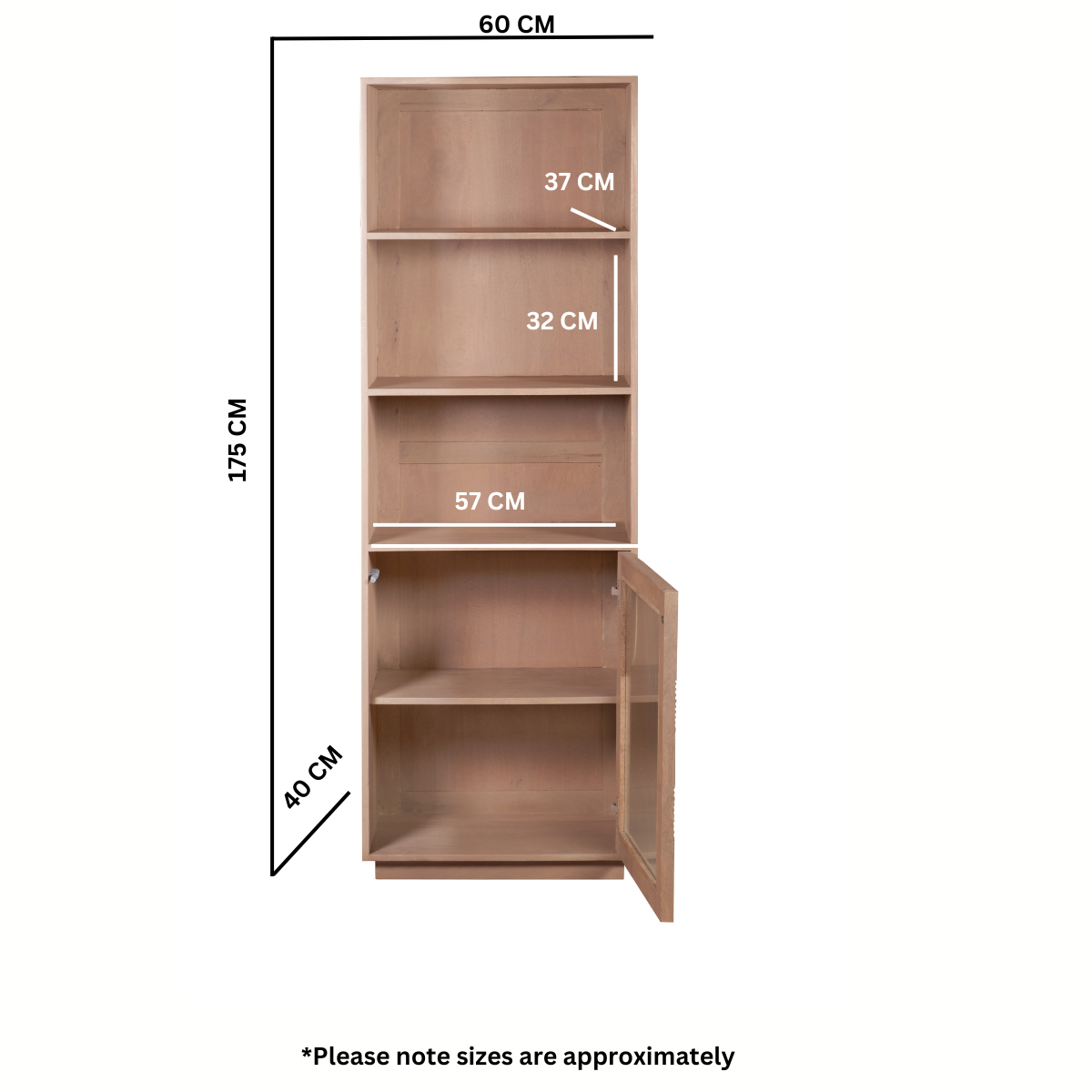 Indus Solid Wood Bookcase with Multiple Shelves – Natural Grain Storage & Display for Living Room or Study