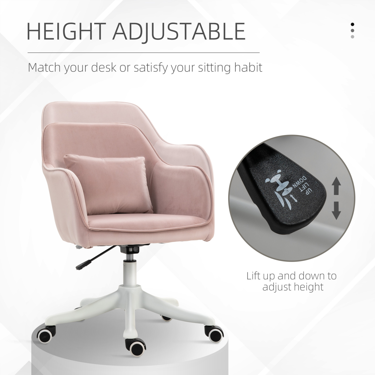 Vinsetto Velvet-Feel Office Chair with Rechargeable Massage Lumbar Pillow – Tub Back Swivel Desk Chair