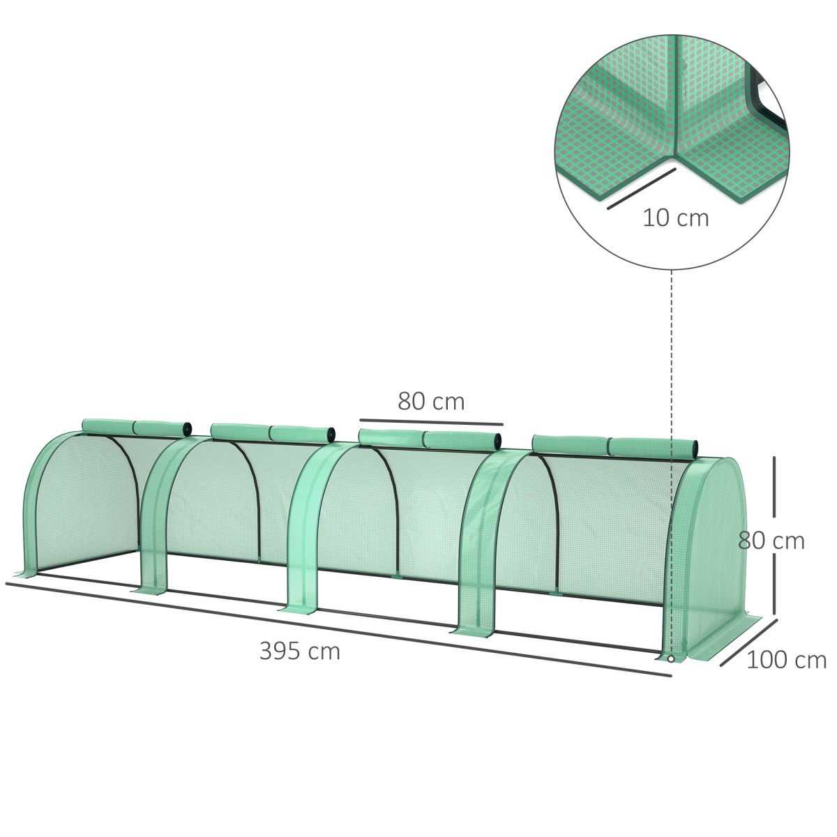 Outsunny Tunnel Greenhouse with Steel Frame & Zipped Doors, 395 x 100 x 80cm – Plant Protection, Green