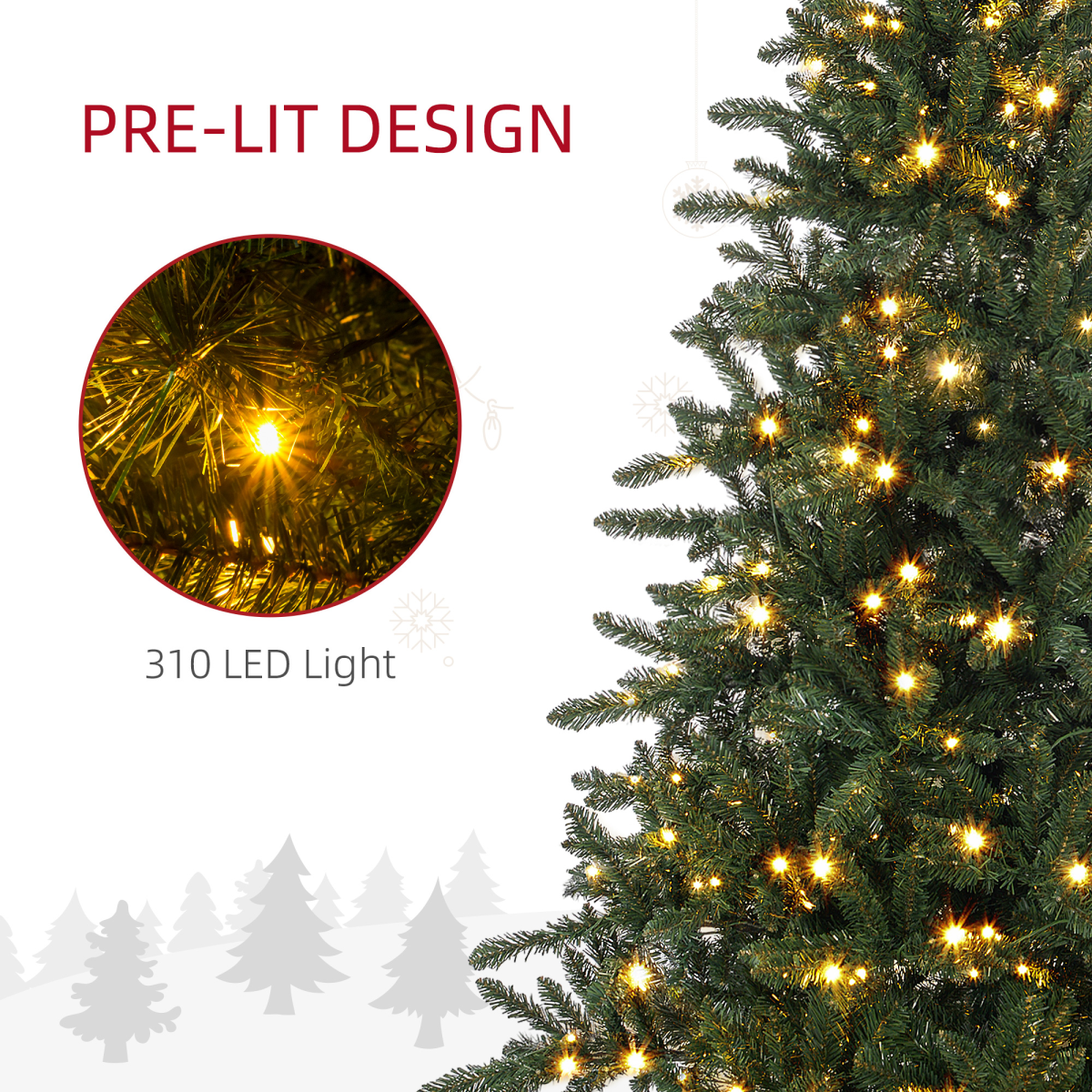HOMCOM 6ft Artificial Christmas Tree with 310 Warm White LED Lights & Metal Base – Indoor, Green