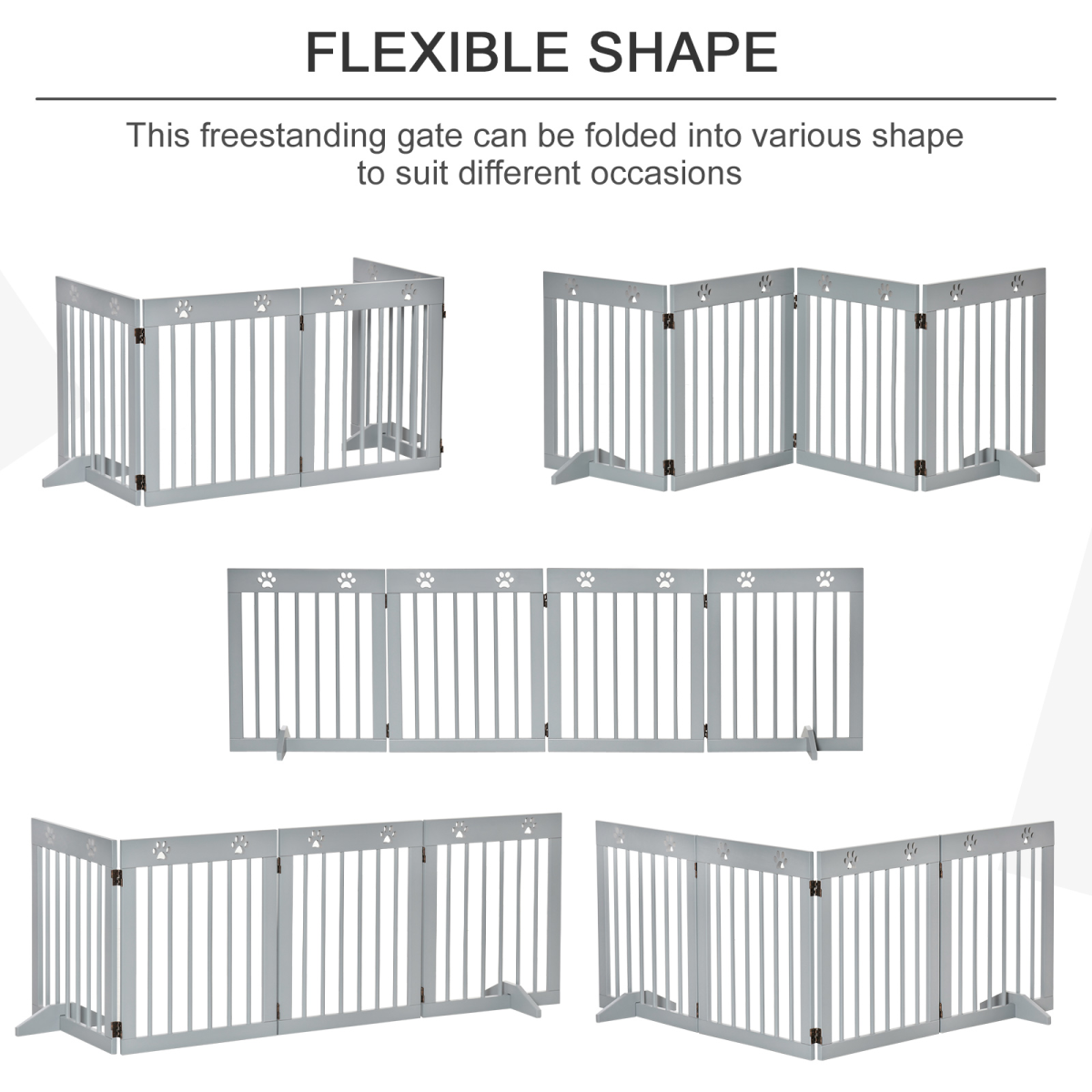 PawHut Freestanding Pet Gate with 4 Folding Panels & Support Feet – Wooden Dog Barrier for Doors and Stairs