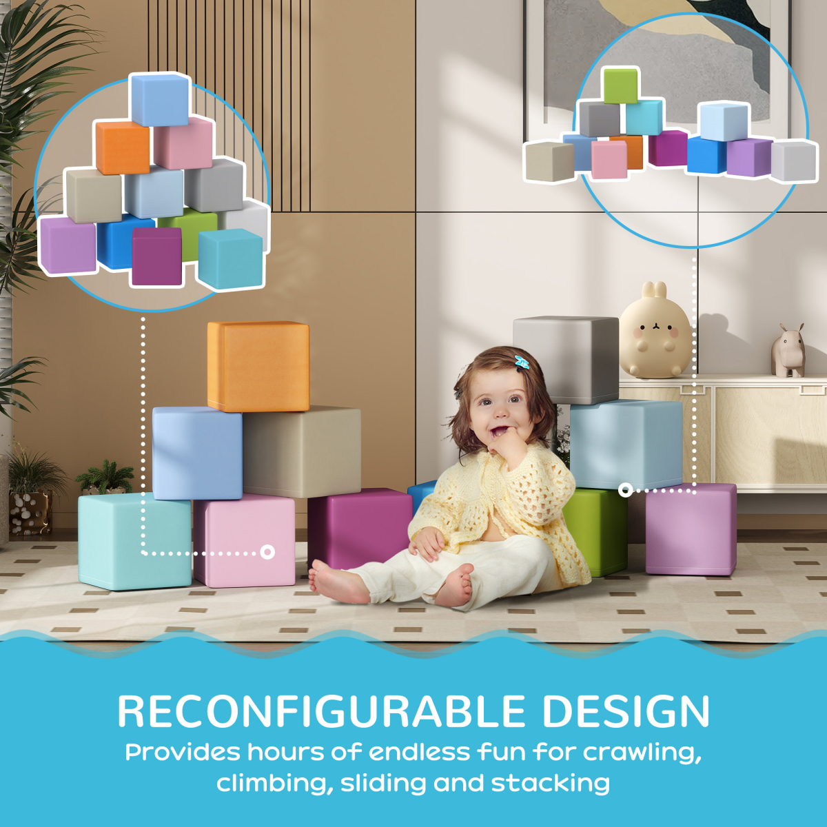 HOMCOM 12 Piece Soft Play Blocks for Toddlers – High-Density Foam Climbing and Crawling Toys, Multi-colour