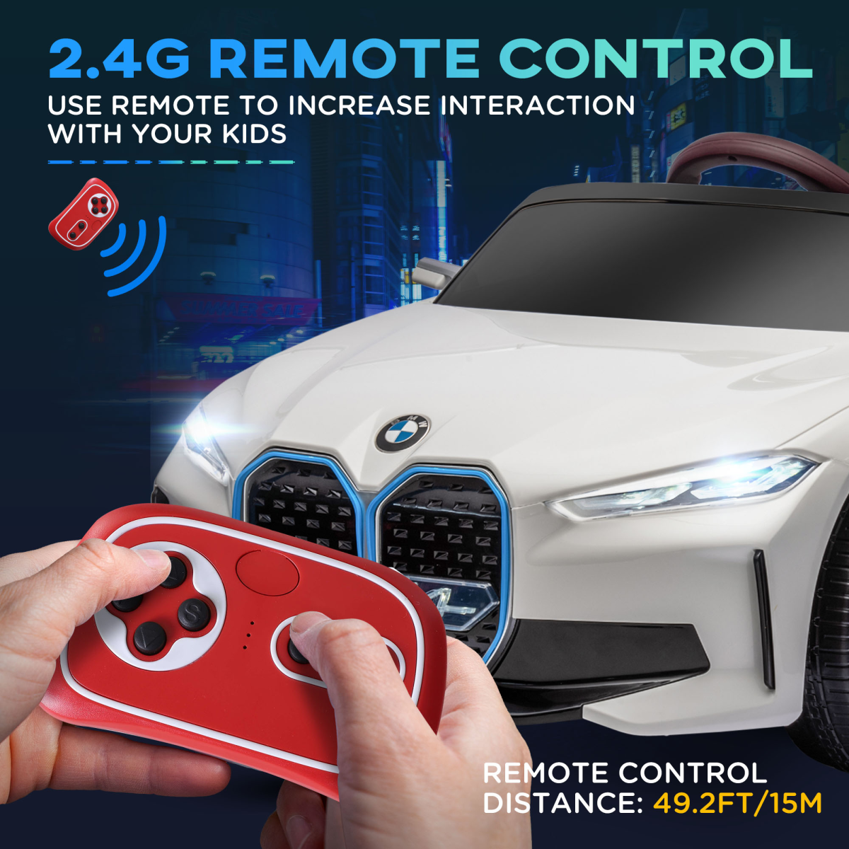 HOMCOM BMW i4 Licensed 12V Kids Electric Ride-On Car with Portable Battery & Remote Control – White