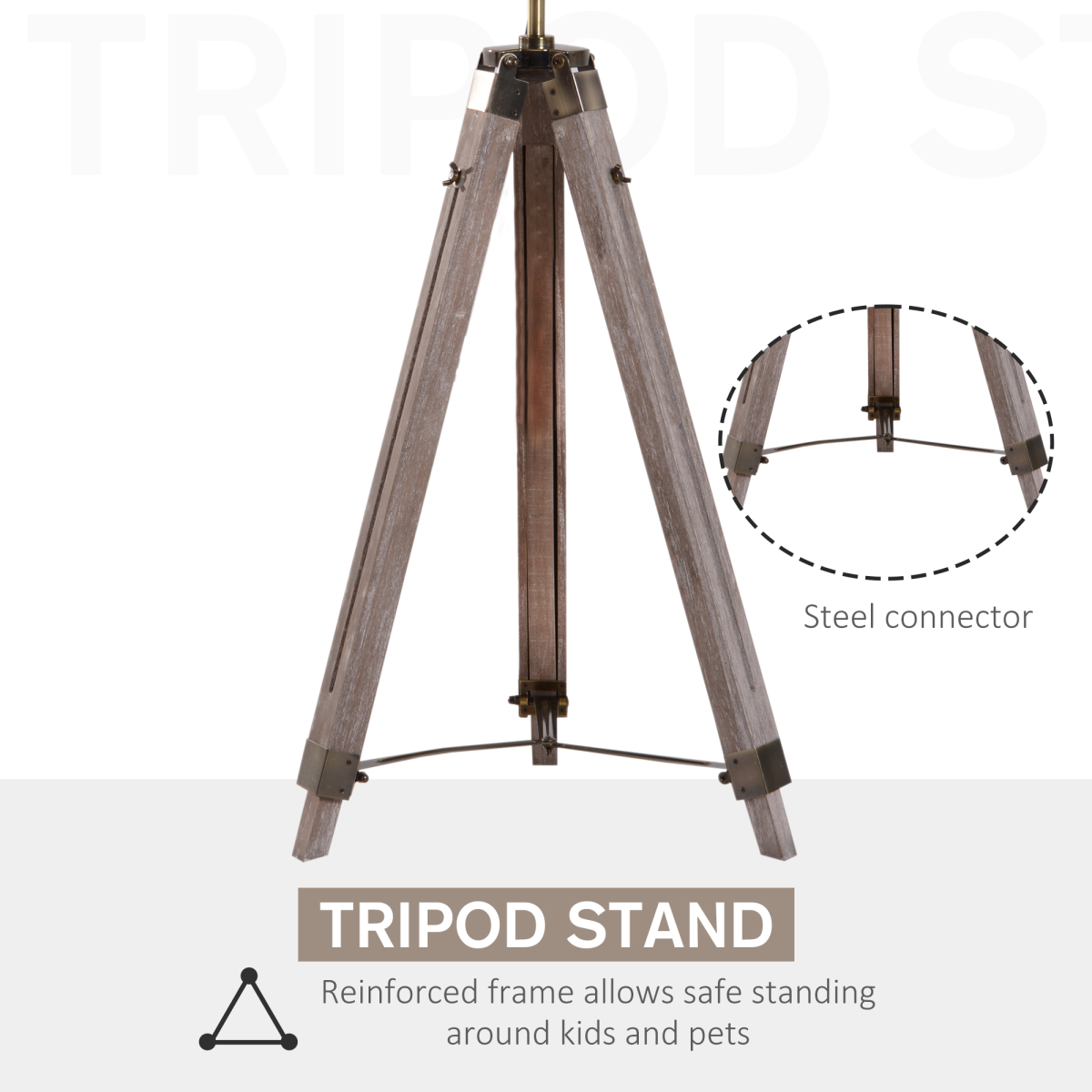 HOMCOM Industrial Tripod Searchlight Floor Lamp with Adjustable Height & Tilting Head – Wood & Bronze