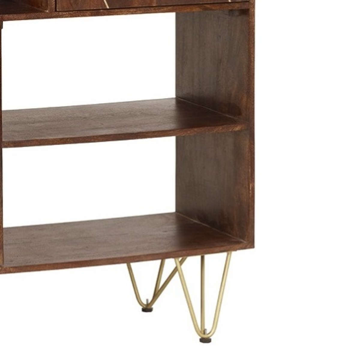 Indian Hub Solid Wood Display Cabinet with Dark Gold Metal Inlay – Contemporary Storage