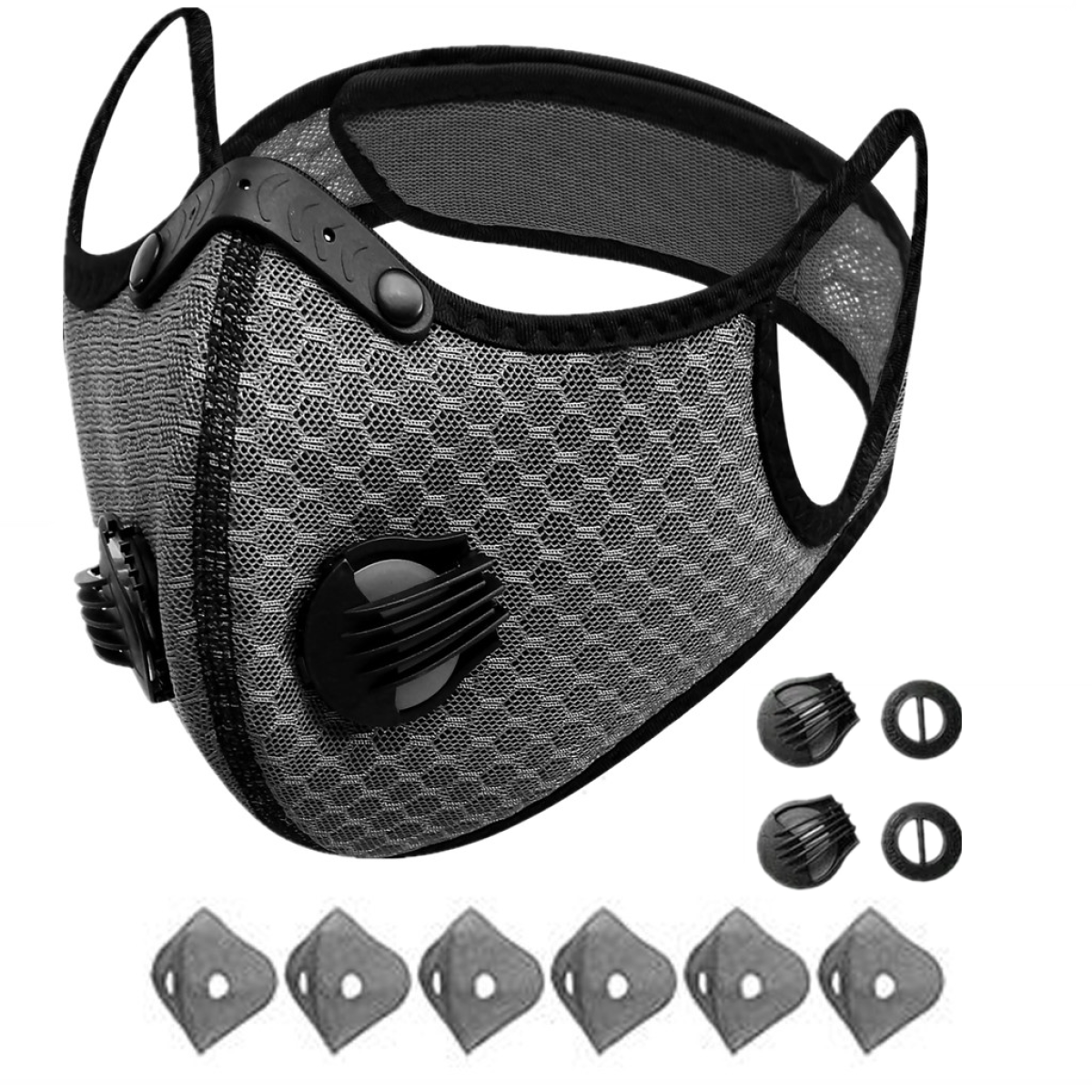 Reusable Half Face Mask with Activated Carbon Filters – Cycling & Outdoor Sports Face Cover, Grey